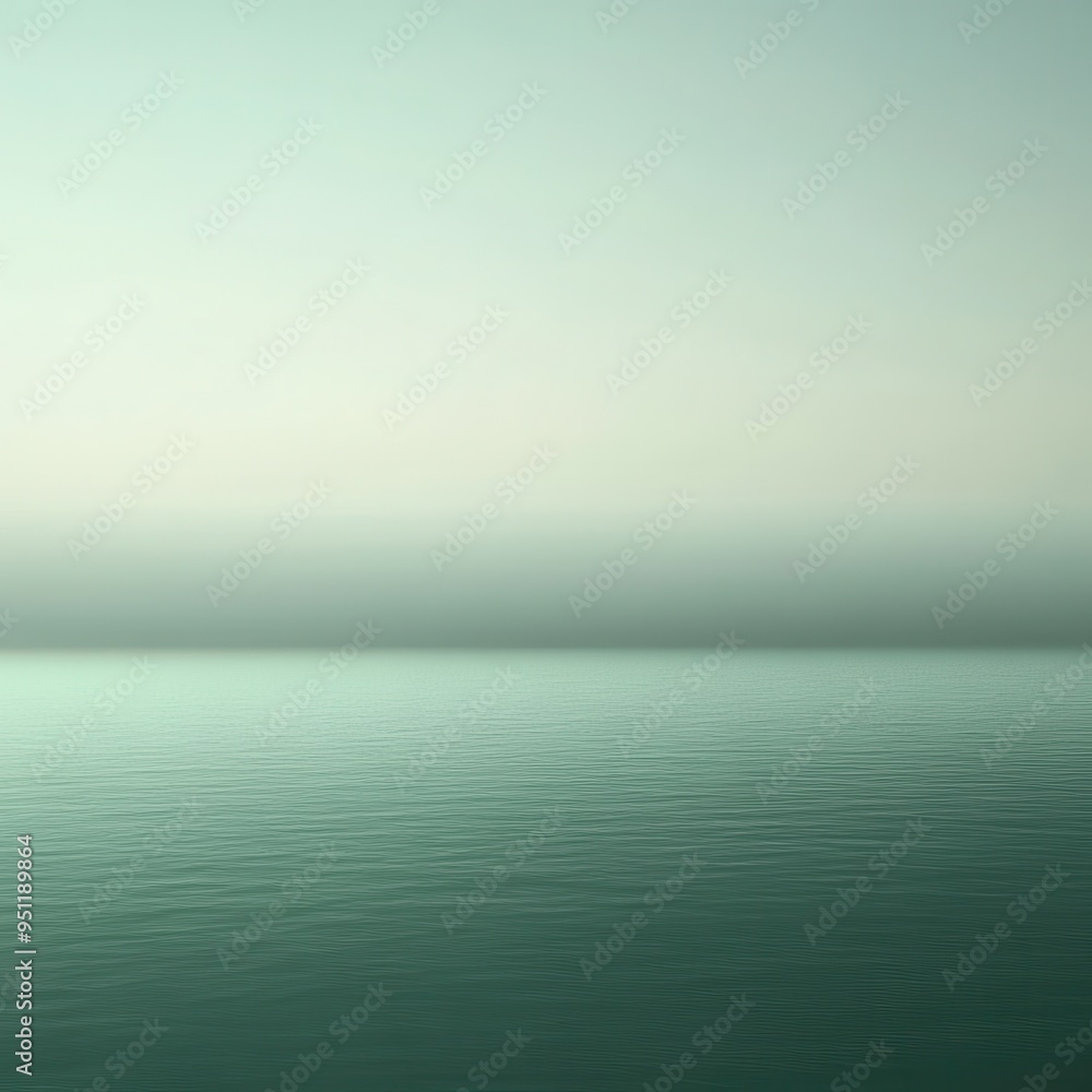 Obraz premium Calm Sea with Foggy Sky, Minimalist Landscape, Abstract Water Surface, Tranquil Nature, Peaceful Background, Serene Seascape.
