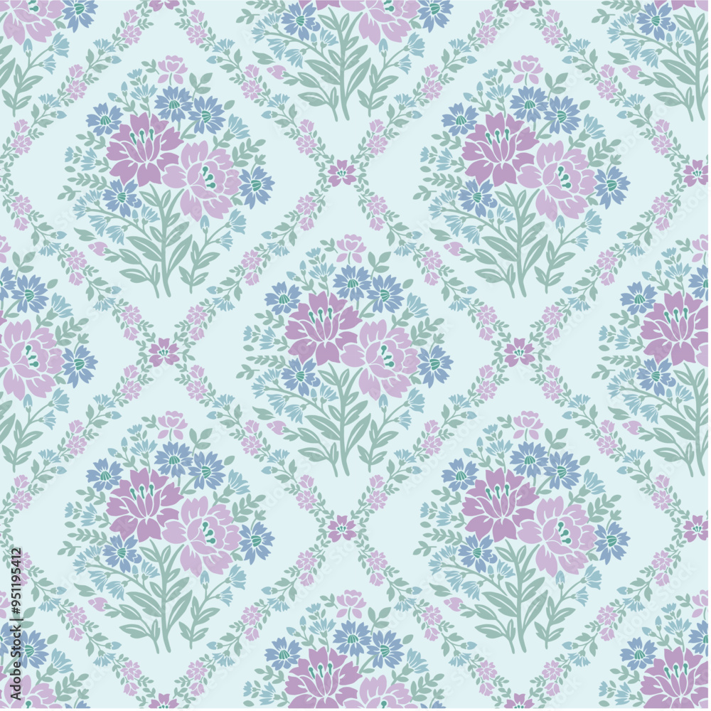 floral damask repeat pattern block print boho flower pattern print vector file