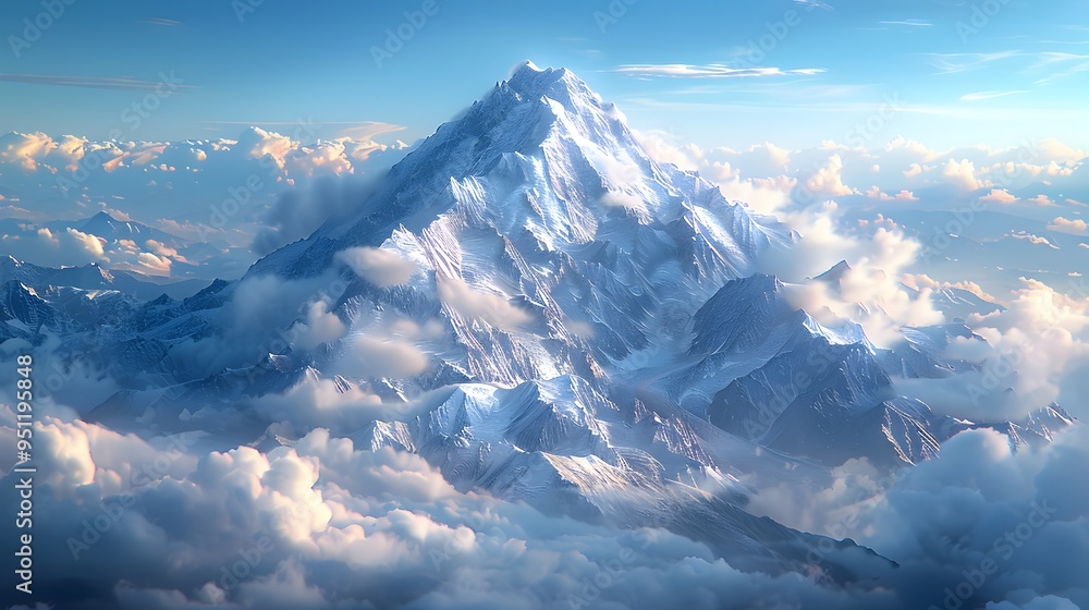 Fototapeta premium Majestic Snow-Capped Mountain Peak Piercing Through the Clouds
