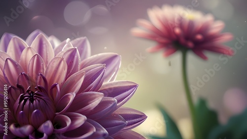 soft purple dahlia flower with bokeh romance background with copy space Generative AI