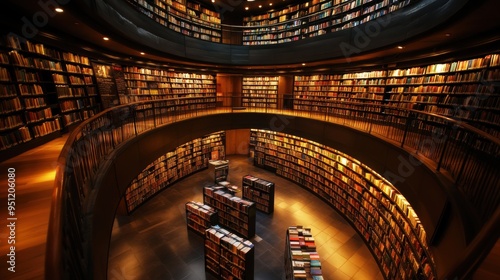 Public library, organized book collection, photo