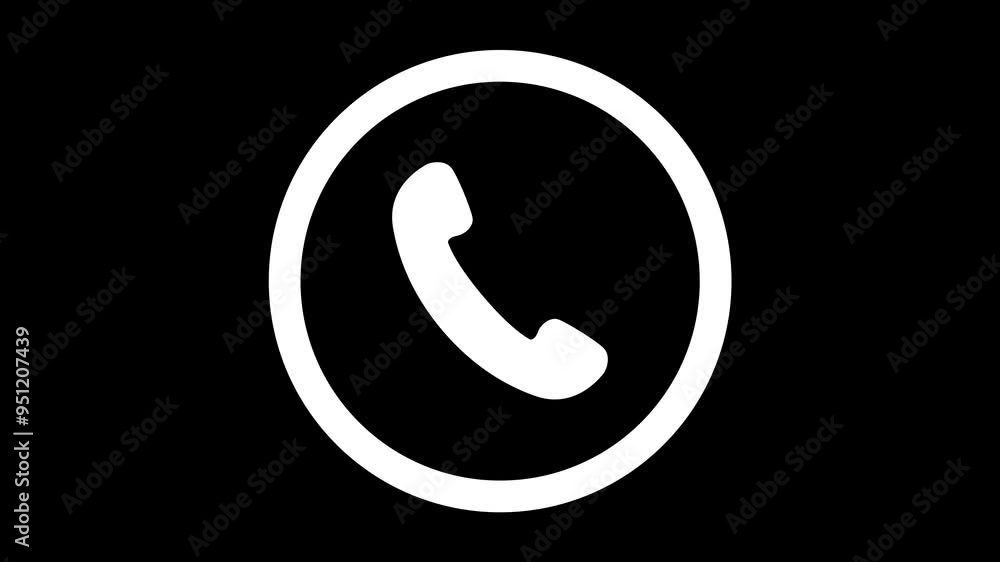 An outlined phone icon within a circle appears with a simple and smooth animation. The concept of communication, calling, or telephony. 4K Motion Graphics.