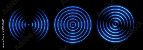 Sonic wave light effect, wireless network signal icons, glowing scanning concept. Sensor or echo neon effects. Vector illustration.