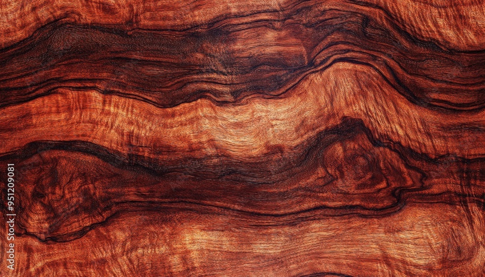 Naklejka premium Richly polished zebrano wood with bold, dark stripes, perfect for luxury furniture accents, luxury wood texture, exotic refinement