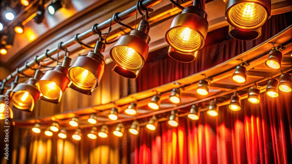 Close up of vibrant and inviting theatre lights in warm colors , theatre, lights, close up, vibrant Close up of vibrant and inviting theatre lights in warm colors , theatre, lights, close up, vibrant