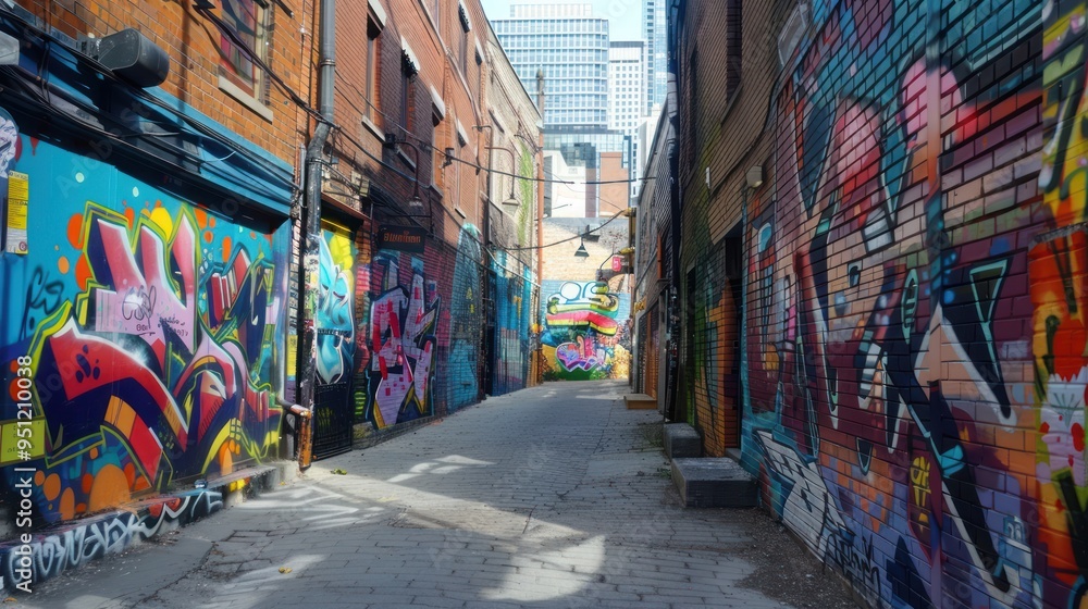 Naklejka premium Colorful Graffiti Alley in Downtown Toronto