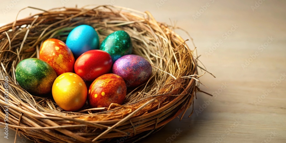 Easter eggs creatively displayed in a nest , Easter, eggs, nest, holiday, decorations, colorful, spring Easter eggs creatively displayed in a nest , Easter, eggs, nest, holiday, decorations, colorful, spring