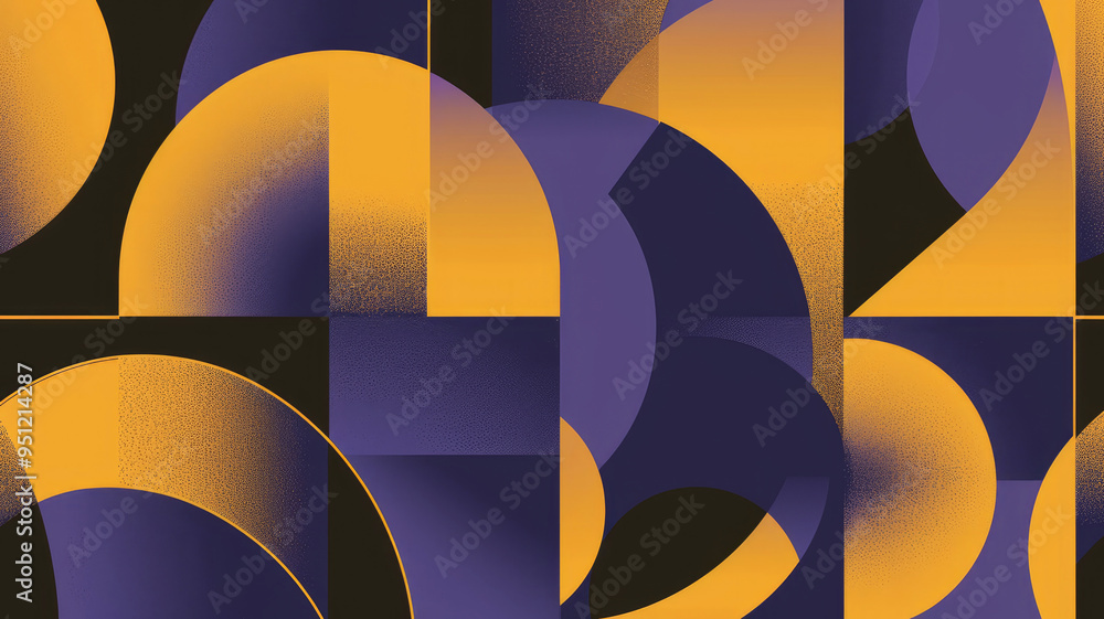 Abstract modern geometric shapes in purple and yellow on a canvas background Abstract modern geometric shapes in purple and yellow on a canvas background