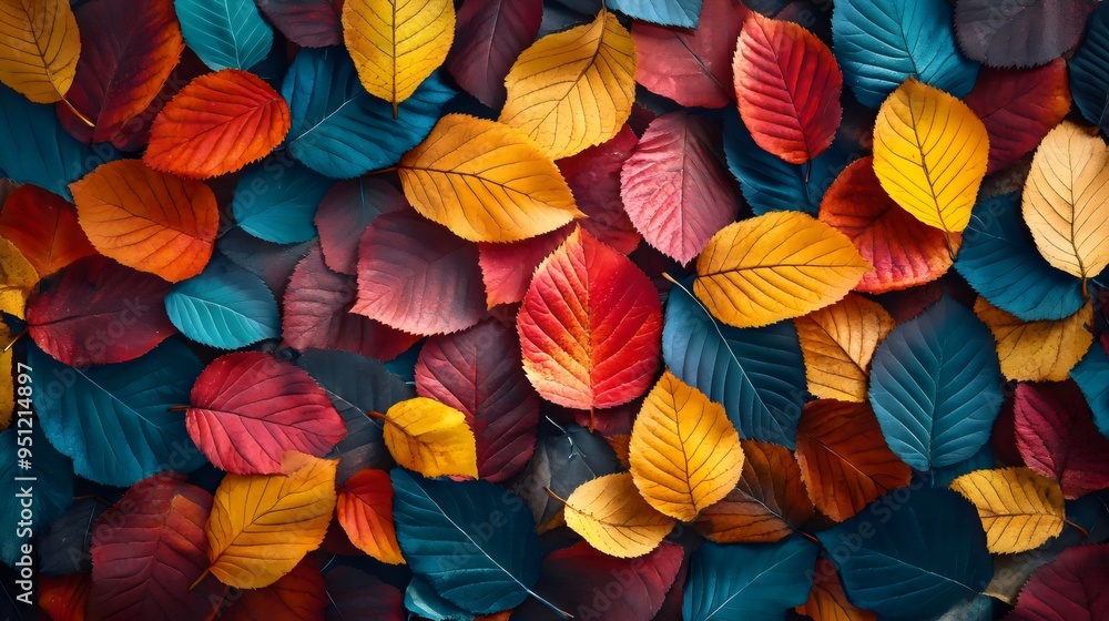 Autumn leaves in Yellow, Red and Blue Colors Autumn leaves in Yellow, Red and Blue Colors