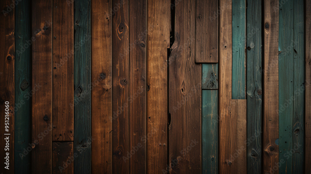 Naklejka premium Antiguo fondo de madera con textura oscura grunge, la superficie de la antigua textura de madera marrón, paneles de madera de teca de vista superior.