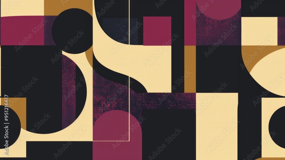 Abstract modern geometric pattern with dark purple, beige and black color blocks Abstract modern geometric pattern with dark purple, beige and black color blocks