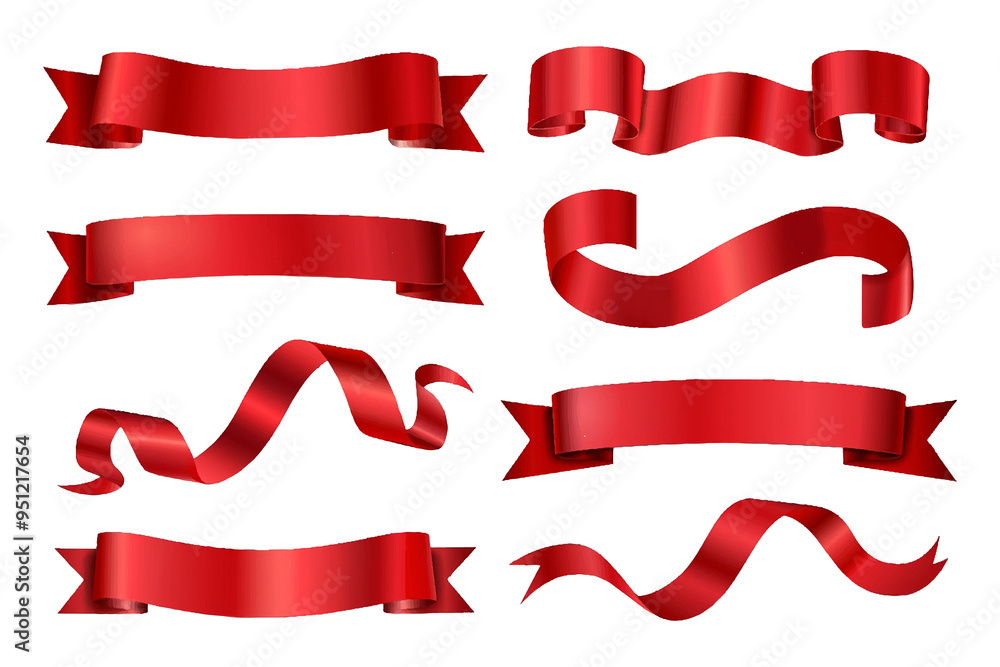 PNG red ribbon banner illustration element set, transparent background PNG red ribbon banner illustration element set, transparent background