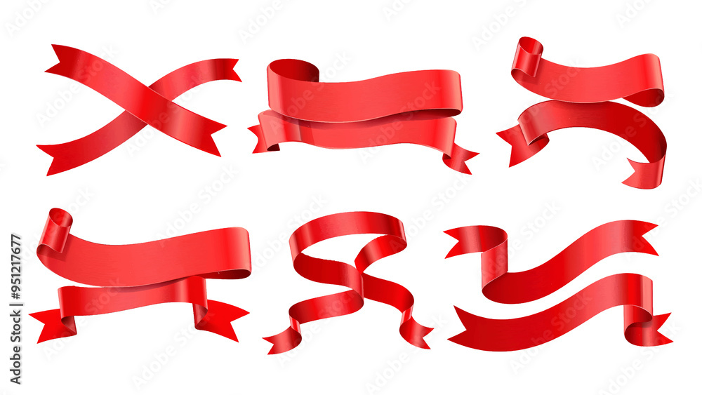 PNG red ribbon banner illustration element set, transparent background PNG red ribbon banner illustration element set, transparent background