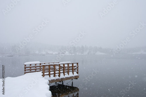 Lily Lake Platform On A Snowy Foggy Day