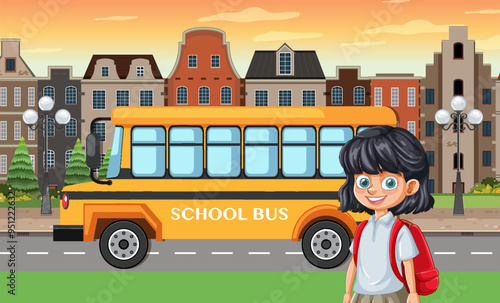 School Bus and Happy Student