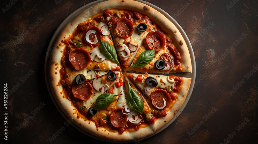 Top View Of Delicious Pizza With Copy Space, Food Photography Top View Of Delicious Pizza With Copy Space, Food Photography