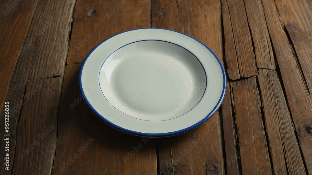 empty enamel plate centered on wood table wide background empty enamel plate centered on wood table wide background