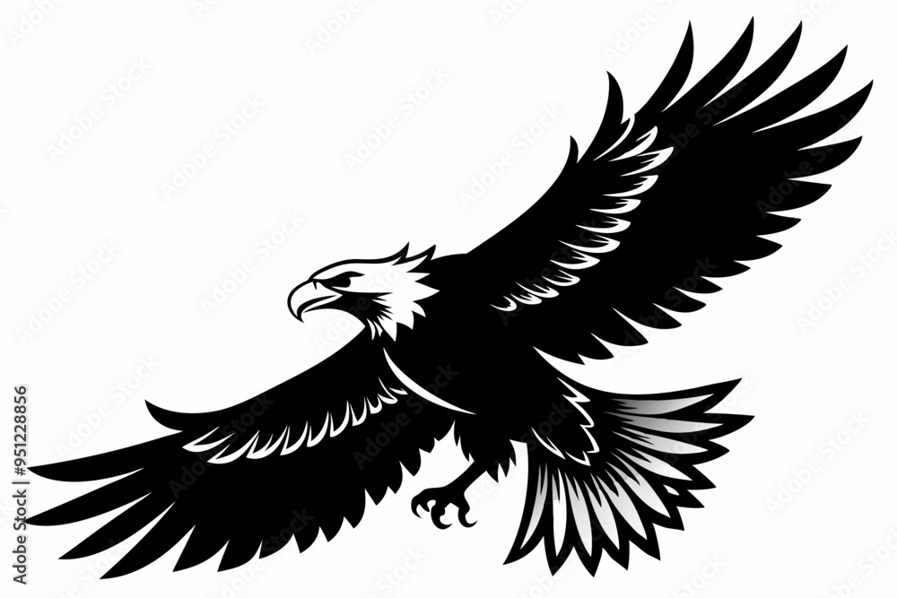 Flying Bald Eagle black and white Silhouette vector, A Bald Eagle black Silhouette Vector isolated on a white background Flying Bald Eagle black and white Silhouette vector, A Bald Eagle black Silhouette Vector isolated on a white background