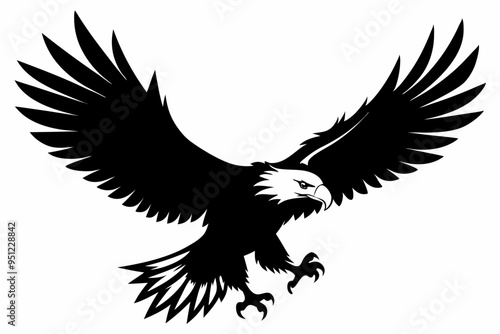 Flying Bald Eagle black and white Silhouette vector, A Bald Eagle black Silhouette Vector isolated on a white background