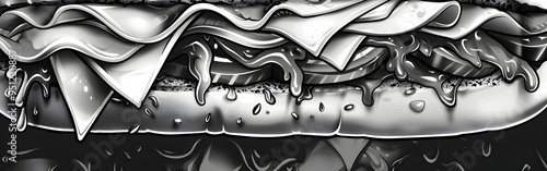 The sandwich with white and black color in the background