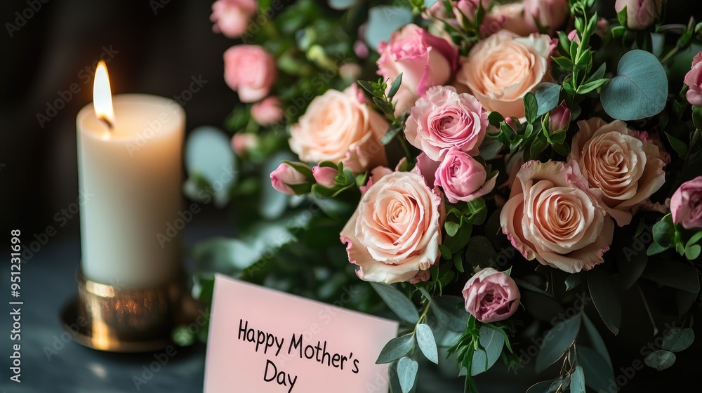 Obraz premium A mother's day table setting with a beautifully arranged bouquet, a 