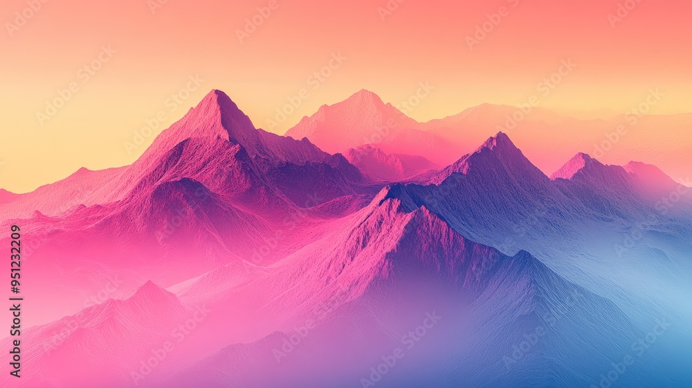 Fototapeta premium A mountain range outline with a gradient fill, offering a contemporary and versatile design with room for messaging.