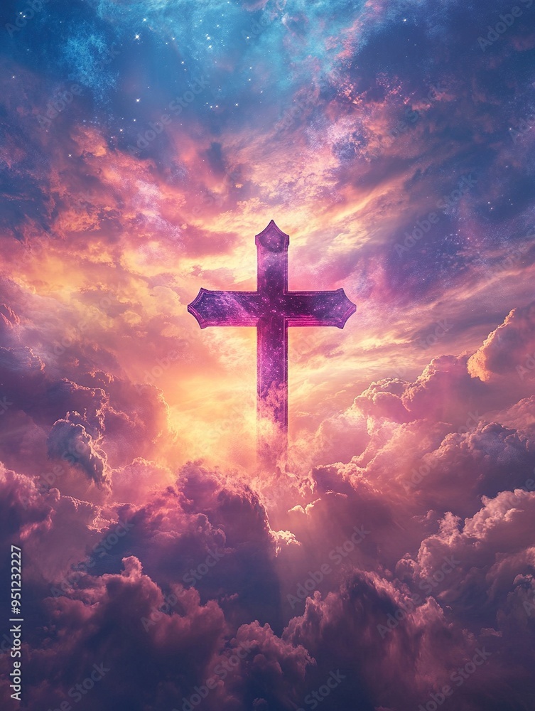 Abstract wallpaper of a Cross in heavenly, ethereal clouds. Cross background symbolizing prayer, heaven, or spirituality. Abstract wallpaper of a Cross in heavenly, ethereal clouds. Cross background symbolizing prayer, heaven, or spirituality.