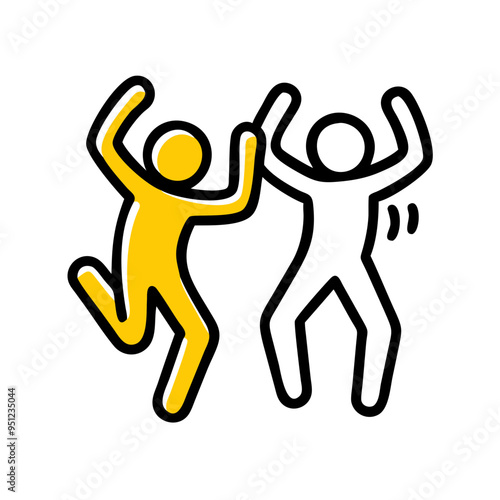 two stick figures dancing joyfully on a white background