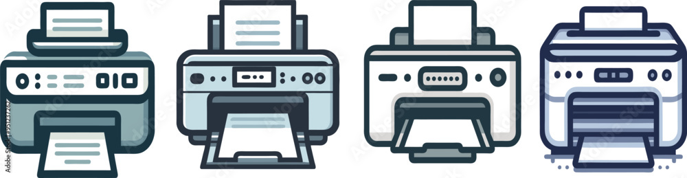 Vector Set of Printer Icons –Office Equipment Illustrations with Paper Vector Set of Printer Icons –Office Equipment Illustrations with Paper