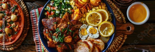 Top view of a plate of fanesca, a traditional dish enjoyed during the Easter season. photo