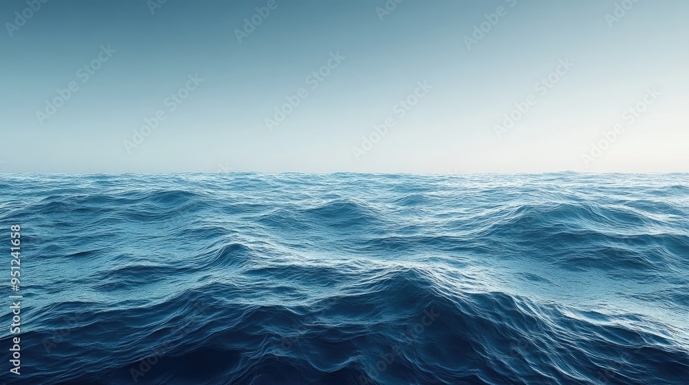 A panoramic view of a vast ocean with a gradient of blue tones and gentle waves, perfect for summer themed designs with ample copy space. A panoramic view of a vast ocean with a gradient of blue tones and gentle waves, perfect for summer themed designs with ample copy space.