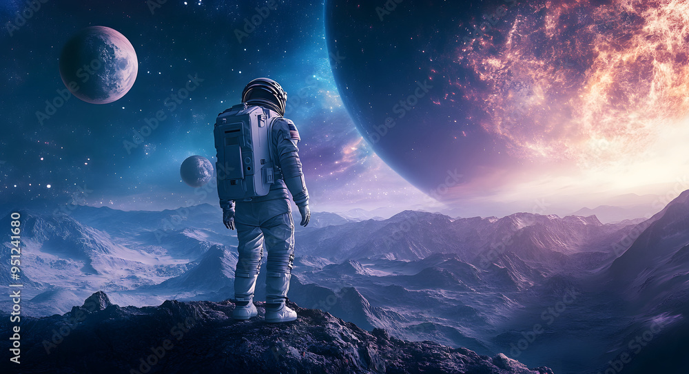 An Astronaut Stands on the Surface of an Alien Planet
An Astronaut Stands on the Surface of an Alien Planet
