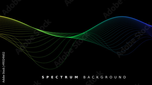 Wavy Gradient Lines with Dark Background for Wallpaper. Energy Waves: Abstract Color Spectrum. Vector Illustration.