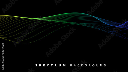 Wavy Gradient Lines with Dark Background for Wallpaper. Energy Waves: Abstract Color Spectrum. Vector Illustration.