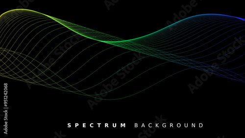 Wavy Gradient Lines with Dark Background for Wallpaper. Energy Waves: Abstract Color Spectrum. Vector Illustration.