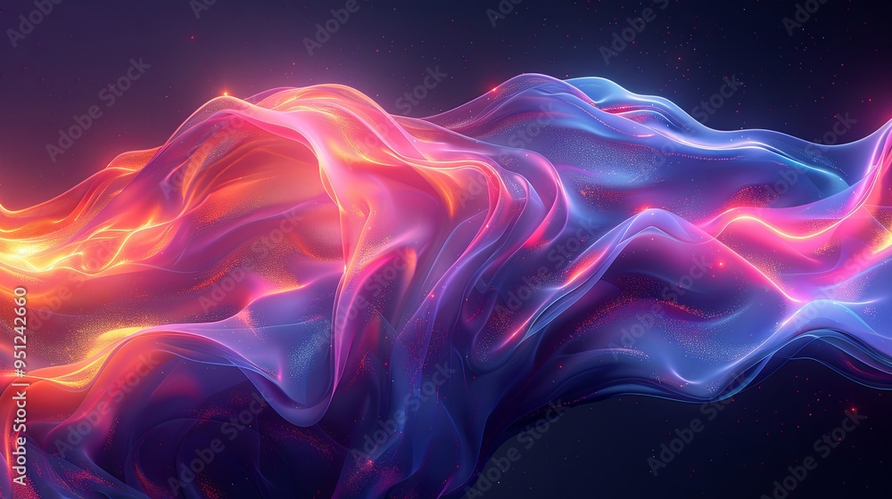 Obraz premium Fluid 3D geometric shape for poster design. Black abstract form and colorful lines in glass morphism style. Vector template design