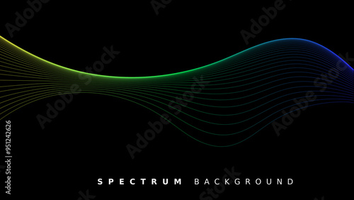 Wavy Gradient Lines with Dark Background for Wallpaper. Energy Waves: Abstract Color Spectrum. Vector Illustration.