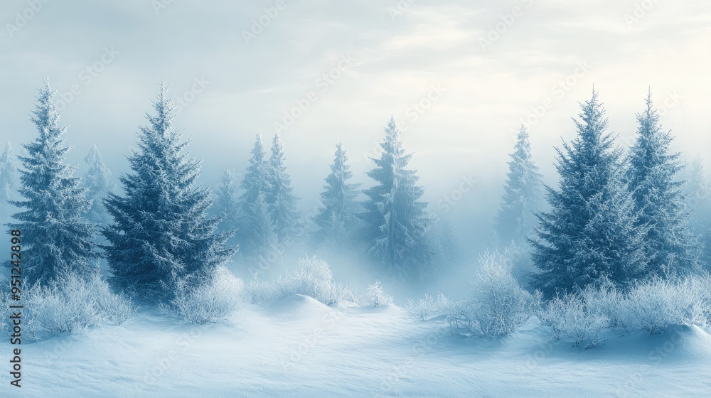 A panoramic winter landscape with snow laden trees and a soft, overcast sky, showcasing the tranquil beauty of the season with space for messaging. A panoramic winter landscape with snow laden trees and a soft, overcast sky, showcasing the tranquil beauty of the season with space for messaging.