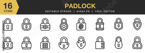 Padlock icon set. Editable Stroke Icon Collection. Includes padlock icons and More. Outline icons vector collection.