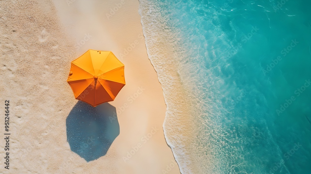 Naklejka premium Aerial View of Sun Umbrella on Beautiful Summer Beach with Clear Space