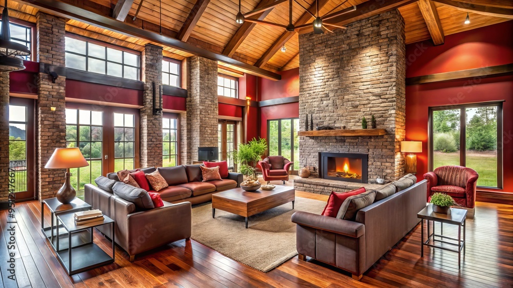 modern red house interior design contemporary living room minimalist architecture brick facade warm color scheme cozy atmosphere rural country modern red house interior design contemporary living room minimalist architecture brick facade warm color scheme cozy atmosphere rural country