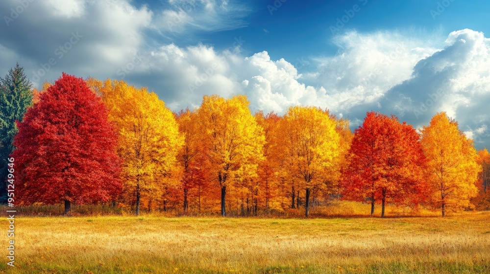 A picturesque autumn landscape with trees in full color, their leaves ranging from golden yellows to deep reds, creating a vibrant and serene scene. A picturesque autumn landscape with trees in full color, their leaves ranging from golden yellows to deep reds, creating a vibrant and serene scene.