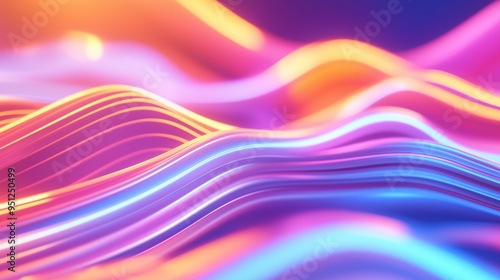 Colorful abstract waves of light create dynamic patterns in a vibrant digital landscape during the evening, 3d illustration.