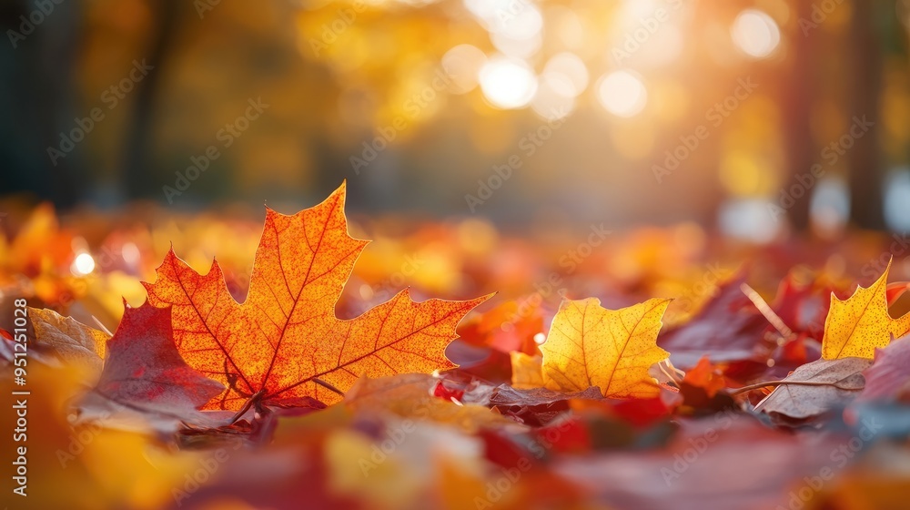A picturesque fall landscape with colorful autumn leaves covering the ground, perfect for a seasonal wallpaper with ample copy space. A picturesque fall landscape with colorful autumn leaves covering the ground, perfect for a seasonal wallpaper with ample copy space.