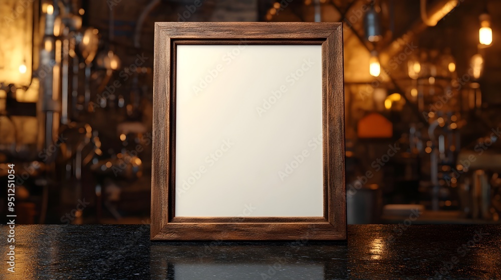 Warm Wooden Frame on Granite Table with Industrial-Style Decor Warm Wooden Frame on Granite Table with Industrial-Style Decor