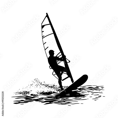 vector silhouette of a Windsurfing