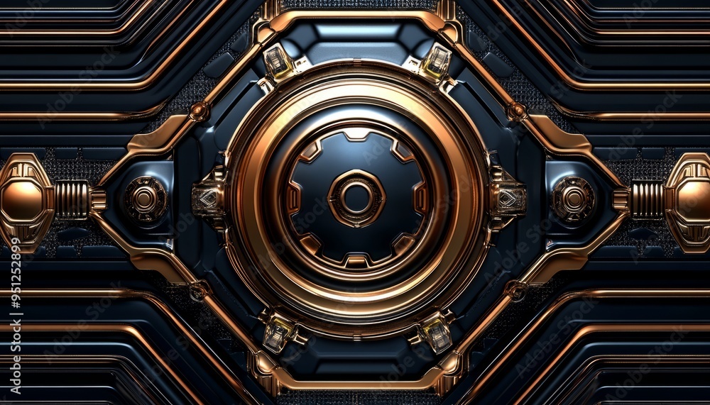 Abstract Metallic Gear Mechanism with Gold Accents Abstract Metallic Gear Mechanism with Gold Accents