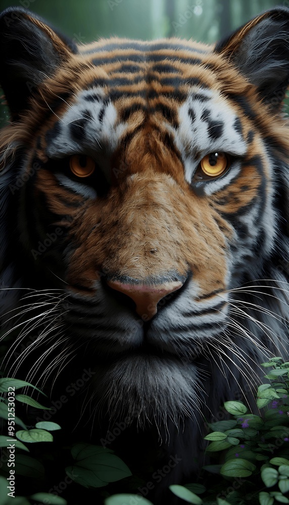 Fototapeta premium A photorealistic close-up of a tiger's face
