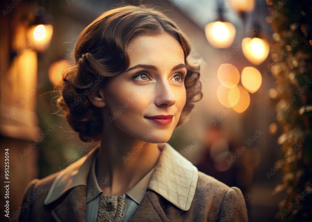 Portrait of person looking away with warm lighting and gentle smile worn vintage clothing muted colors subtle texture and sense of nostalgia Portrait of person looking away with warm lighting and gentle smile worn vintage clothing muted colors subtle texture and sense of nostalgia