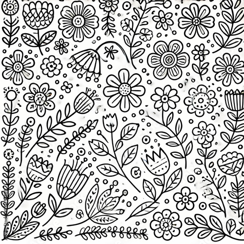 Wallpaper Mural floral folk pattern line drawing illustration coloring page background  Torontodigital.ca